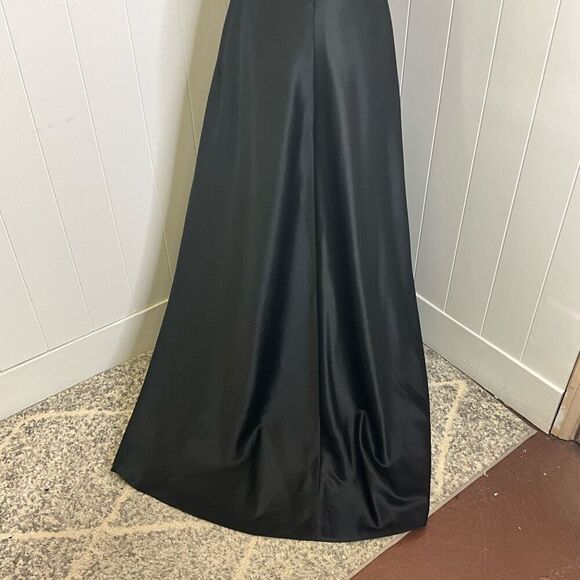 Ann Taylor Womens 6 Satin Evening Maxi Dress Black Halter Neck Open Back Zips - Picture 12 of 15